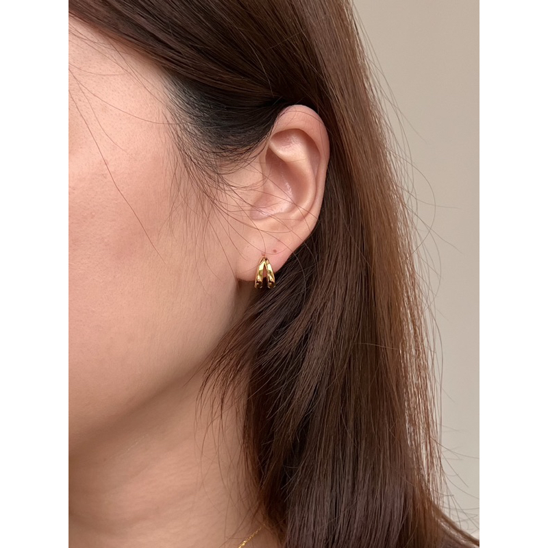 A.piece  ต่างหู [Silver 925 pin+Brass] Simple two line one-touch