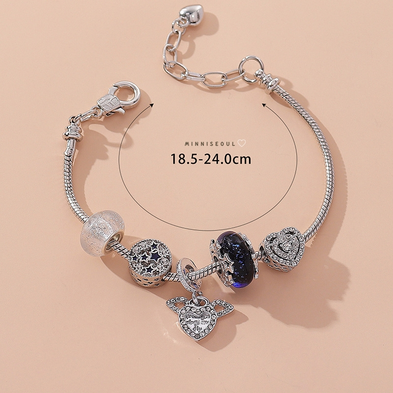 A35 สร้อยข้อมือ BEAUTIFUL Dark Blue Love  หัวใจน้ำเงิน ไม่ลอก ไม่ดำ สายปรับได้ จัดส่งทุกวัน