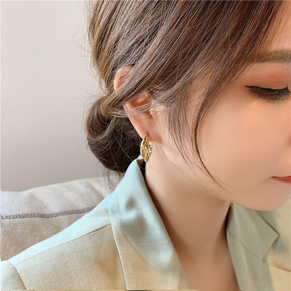 Ahour ต่างหูวงกลม สวยหรู อินเทรนด์ หรูหรา สองชั้น สไตล์เกาหลี สําหรับผู้หญิง