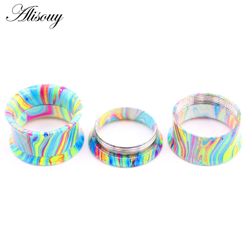 Alisouy 2 ชิ้น เบเกอรี่ สีสเตนเลส สกรู หู เนื้อ อุโมงค์ ปลั๊ก ขยาย ยืด เกจคู่ เจาะ เครื่องประดับ