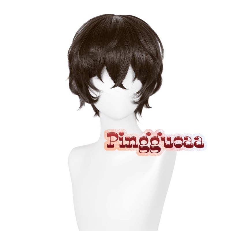 Anime Bungou Stray Dogs Dazai Osamu Cosplay Wigs 30cm Dark Brown Short Wig Heat Resistant Synthetic Hair