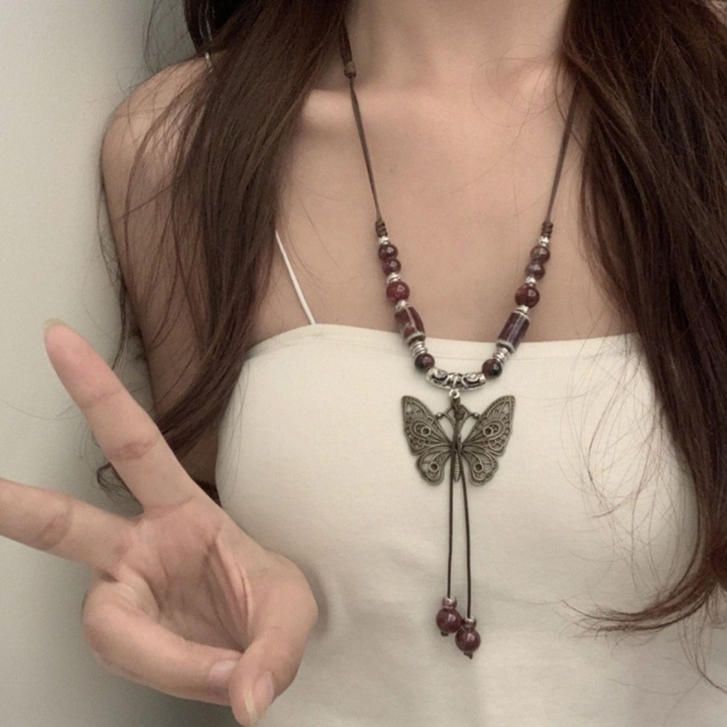 Arin สร้อยคอโซ่ จี้ผีเสื้อ ประดับลูกปัดเซรามิก หรูหรา