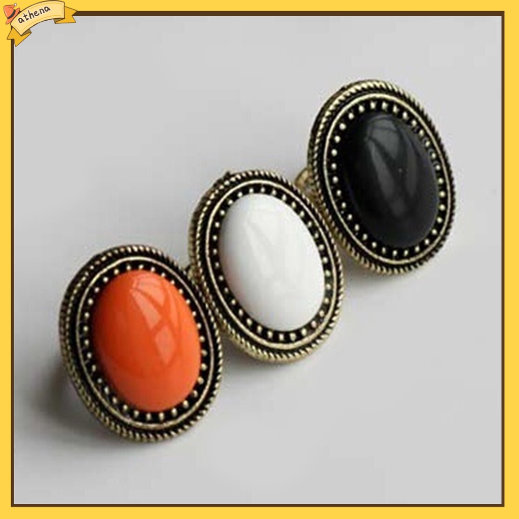 (Athena) แหวนหินอัญมณีธรรมชาติ ฝังอัลลอย ทรงวงรี ขนาดใหญ่ ปรับได้ สําหรับออกเดท