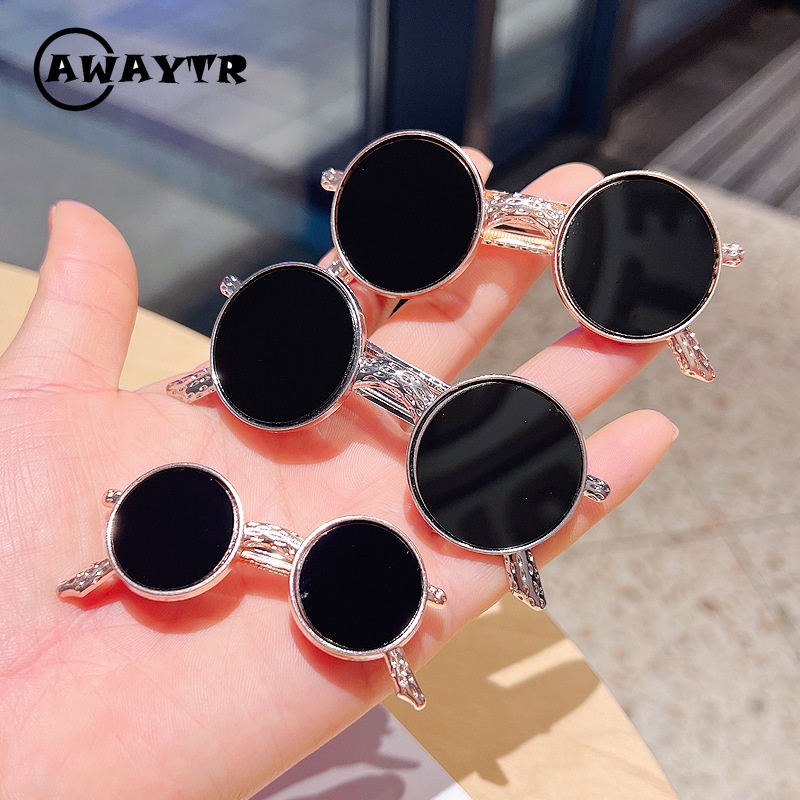 Awaytr กิ๊บติดผม แว่นตากันแดด สีดํา เครื่องประดับ สําหรับผู้หญิง