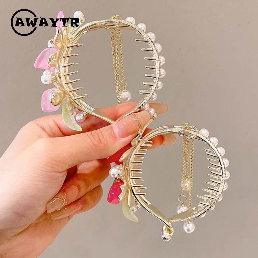 Awaytr กิ๊บติดผมหางม้า โลหะผสม สีชมพู สําหรับผู้หญิง