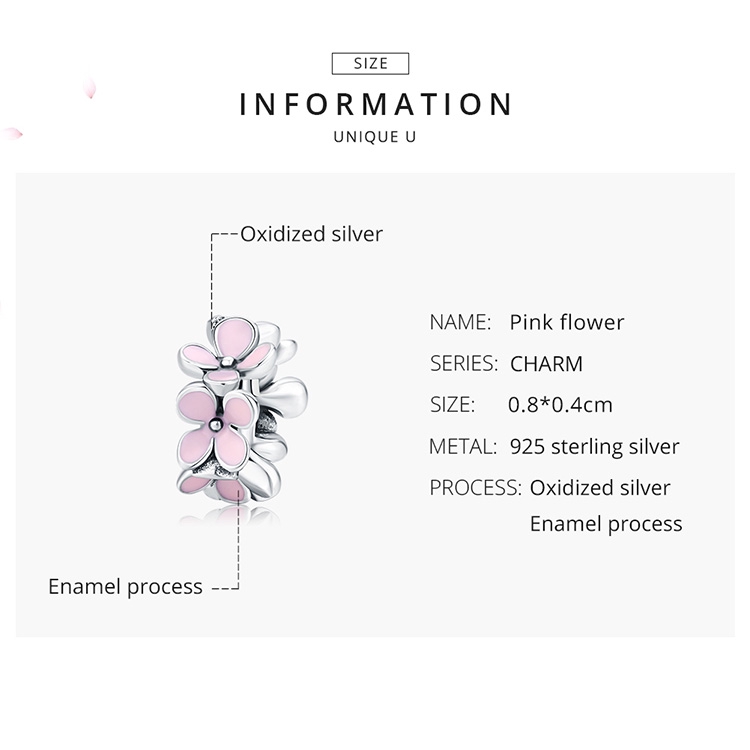 BAMOER Romantic Flower Series Pink Flower Charm 925 Sterling Silver SCC1484