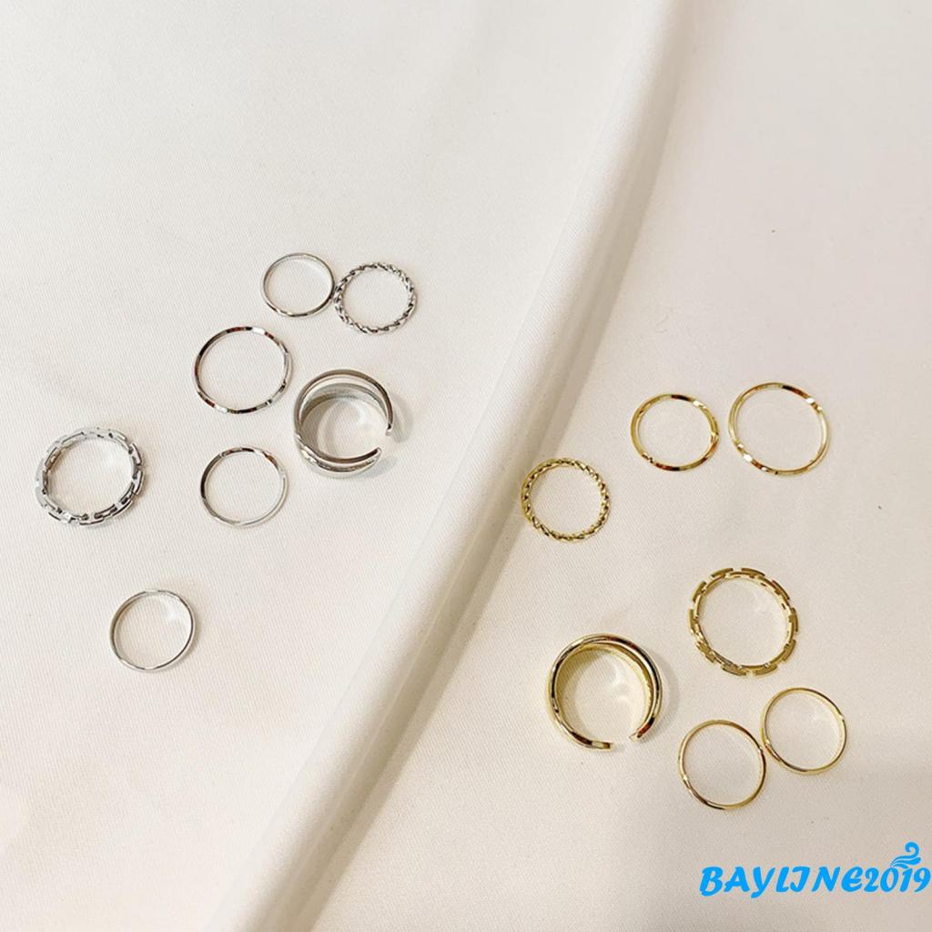 BAY-Ladies Knuckle Ring Kit, 7 Pieces Simple Style Stacking Ring, Gifts for Valentine’s Day, Gold/ Silver