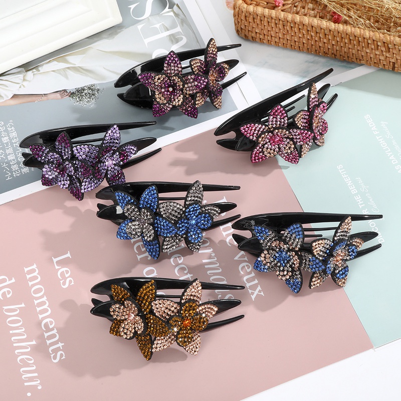 BUTTERFLY กิ๊บติดผมลายดอกไม้ผีเสื้อประดับไรน์สโตนคริสตัล 1 ชิ้น