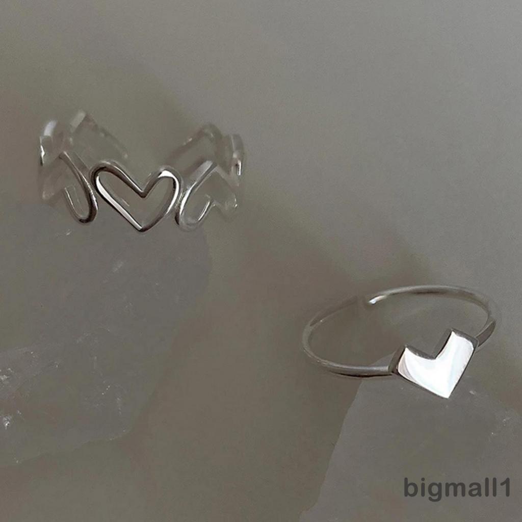 Bigmall ชุดแหวนสวมนิ้วมือ รูปหัวใจ ปรับได้ 2 ชิ้น สําหรับผู้หญิง แฟน ภรรยา