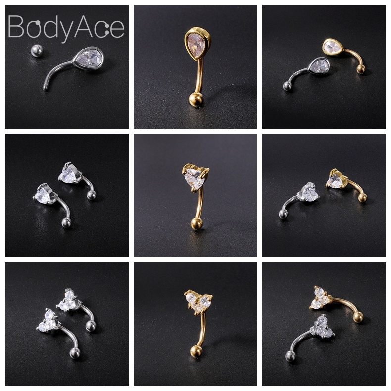 Bodyace 1 ชิ้น สเตนเลส คิ้ว เจาะ ดอกไม้ คริสตัล ลิป แหวน เอเลี่ยน โค้ง บาร์เบล เกลียว เจาะ ต่างหู