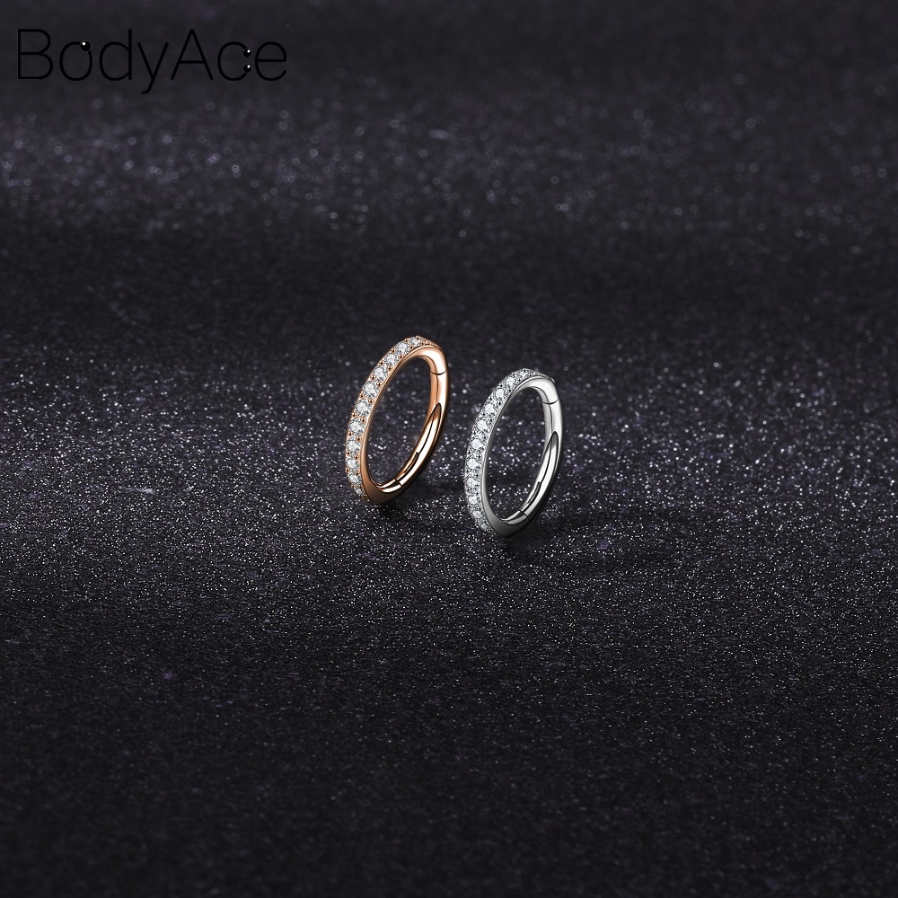 Bodyace 1 ชิ้น สเตนเลส เจาะจมูก คริสตัล จมูก Septum แหวน Clicker Daith Helix เจาะห่วง ต่างหู