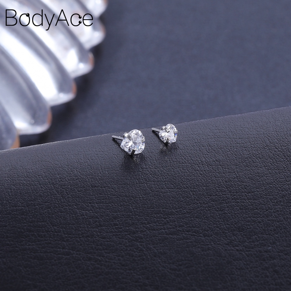 Bodyace ต่างหู สเตนเลส เจาะริมฝีปาก รูปหัวใจ ดวงจันทร์ คริสตัล 16 กรัม 1 ชุด