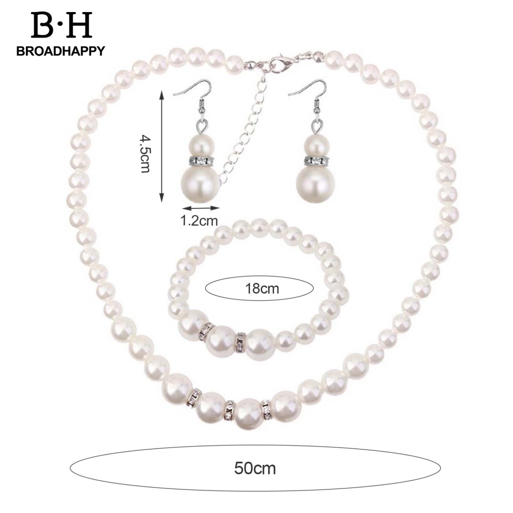Broadhappy เครื่องประดับ สร้อยคอ ต่างหู สร้อยข้อมือ ประดับมุกเทียม หรูหรา สําหรับผู้หญิง 3 ชิ้น