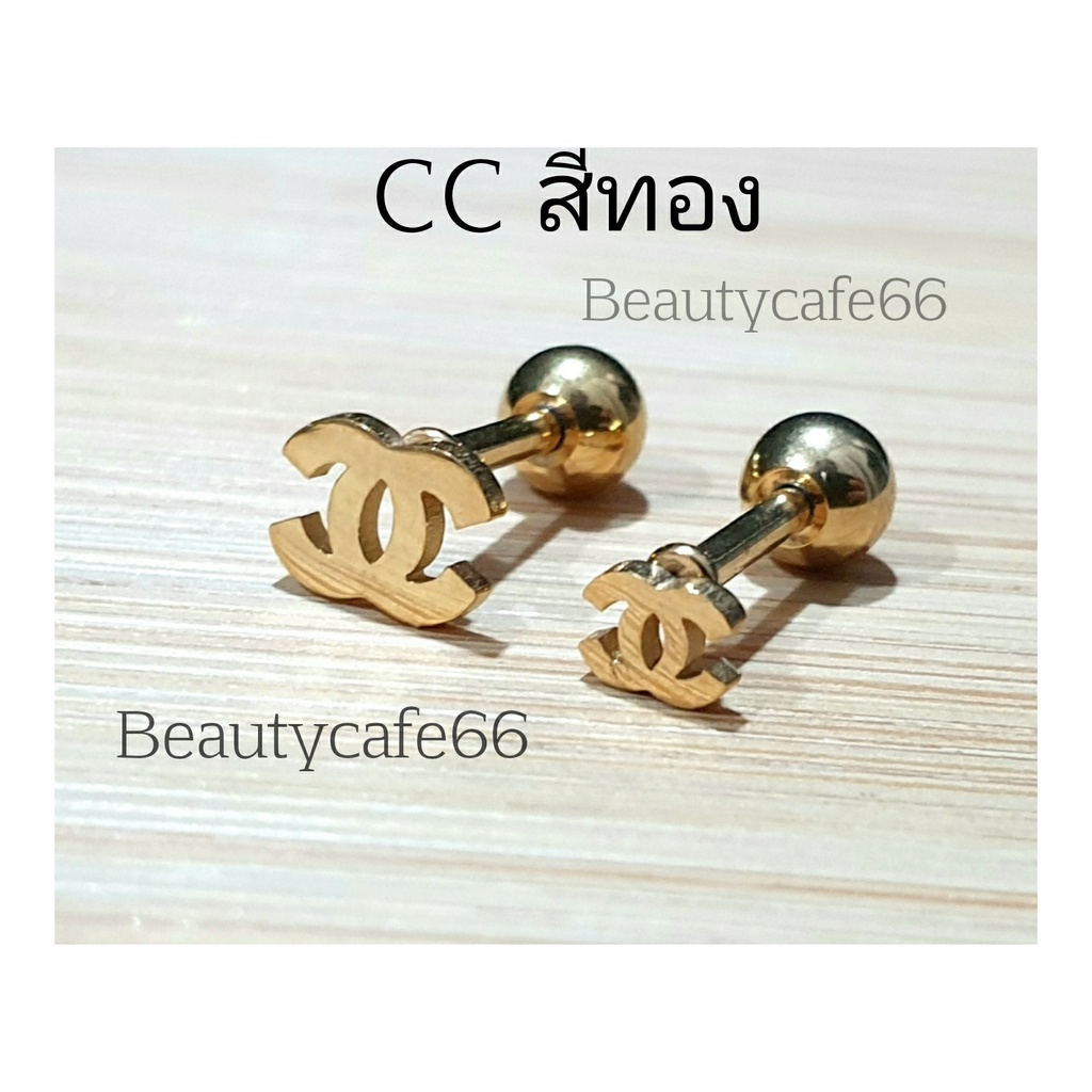 CC (1pc.) ต่างหูสแตนเลส Lope,Helix,Tragus จิวปีกหู ก้าน 1.2 mm. ลาย CC Stainless Steel 316L จิวเพชร จิวเกาหลี