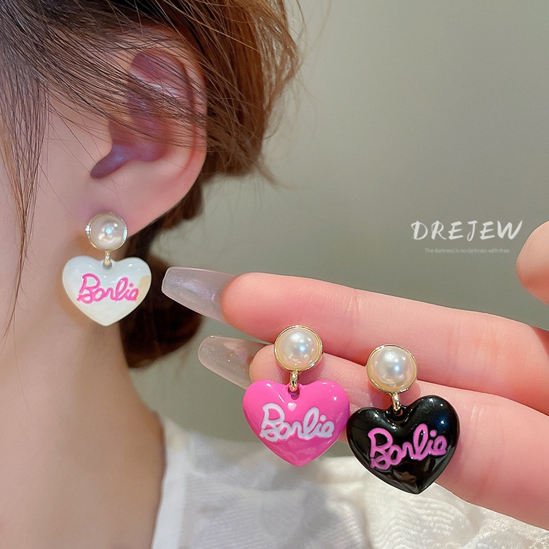 DREJEW ต่างหูเข็มเงิน 925 จี้ตัวอักษรภาษาอังกฤษ ประดับมุก น้ํามันหยด กันแพ้ตุ้มหู