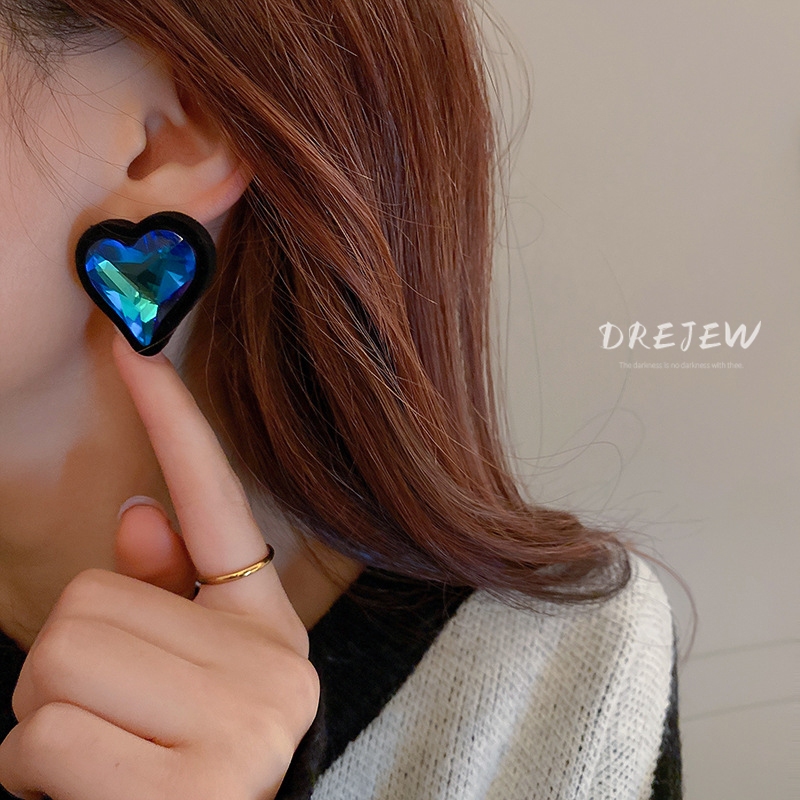 DREJEW ต่างหูเข็มเงิน 925 จี้รูปหัวใจ ประดับเพชร หลากสี เหมาะกับฤดูใบไม้ร่วง และฤดูหนาว