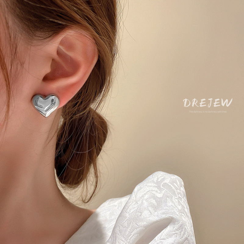 DREJEW ต่างหูเข็มเงิน 925 จี้รูปหัวใจ เครื่องประดับแฟชั่น สไตล์เกาหลี สําหรับผู้หญิง