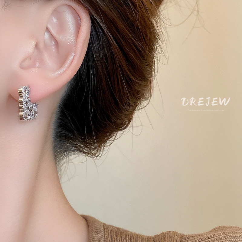 DREJEW ต่างหูเข็มเงิน 925 ประดับเพทาย 18K ทรงสี่เหลี่ยม หรูหรา สําหรับผู้หญิง