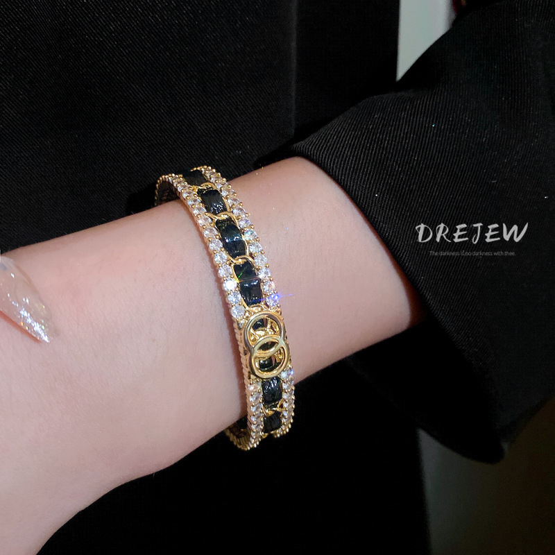 DREJEW สร้อยข้อมือหนัง ชุบไฟฟ้า ประดับเพทาย หรูหรา ระดับไฮเอนด์ แฟชั่นสําหรับผู้หญิง