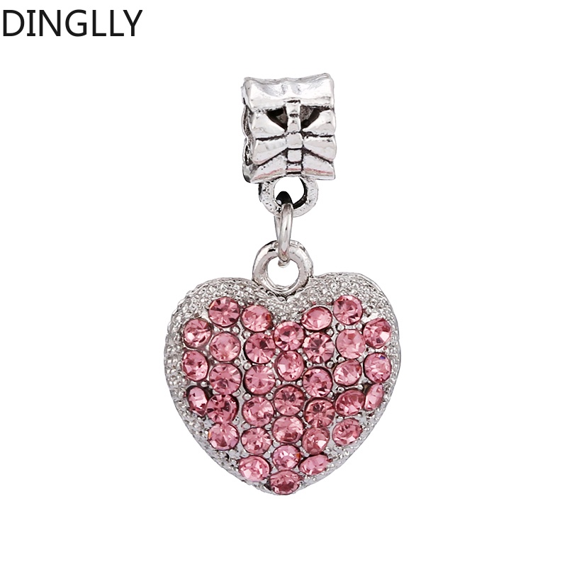 Dinglly จี้รูปหัวใจ โลหะผสม สีเงิน เคลือบและพลอยเทียม สีชมพู สําหรับทําเครื่องประดับ Diy