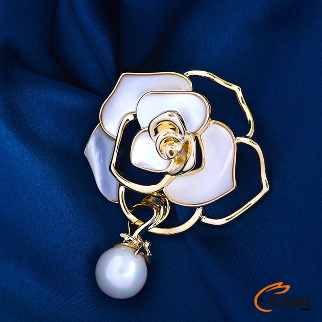 Glanxuan เข็มกลัด รูปดอกคามิเลีย ประดับมุก สไตล์เรโทร Camellia brooch