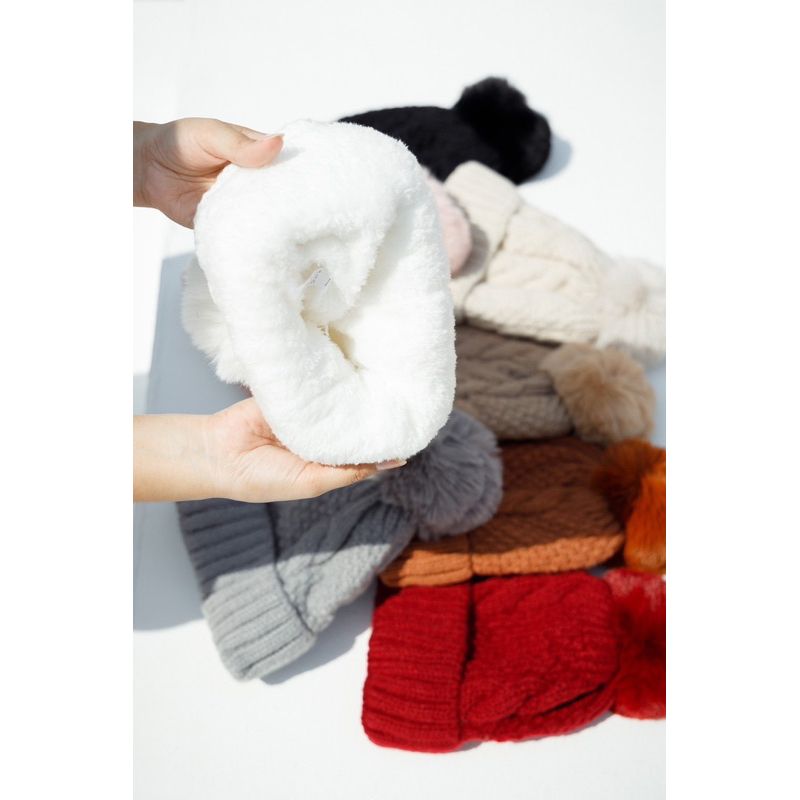 H01 KNITTED MOHAIR HAT หมวกไหมพรมบุขนหนา กันหนาวได้ถึง -20