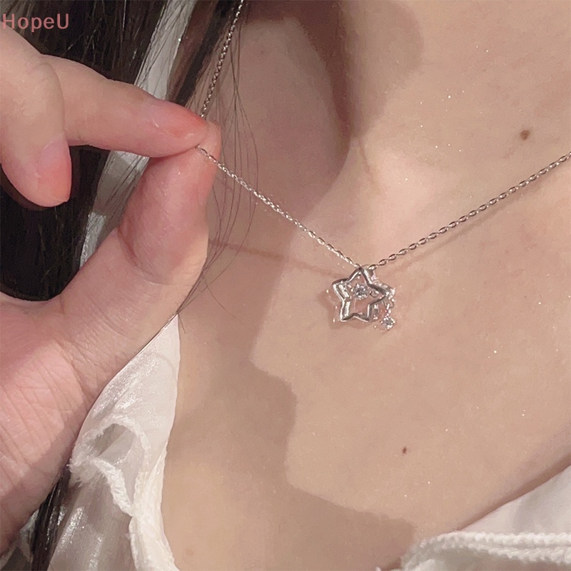 [HopeU] สร้อยคอโซ่ จี้คริสตัล รูปดาวกลวง เครื่องประดับแฟชั่น สําหรับผู้หญิง