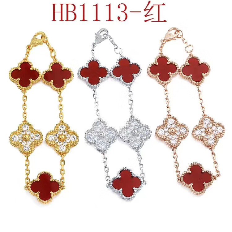 [Hot] [Hot] [หลากสีสัน] สร้อยข้อมือประดับเพชรดอกไม้ใบโคลเวอร์สี่ใบสําหรับผู้หญิง