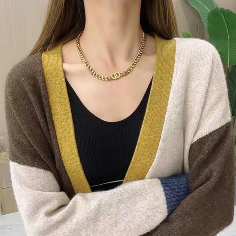 Ht สายโซ่เหล็กไทเทเนียม ชุบทอง 18K แบบหนา ลายตัวอักษร D สไตล์ยุโรป อเมริกัน ไม่จางหาย