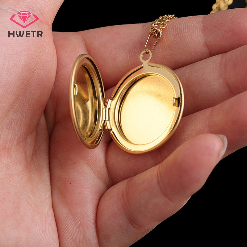 Hwetr ใหม่ สร้อยคอสเตนเลส จี้ล็อกเก็ต ทรงกลม 3 สี