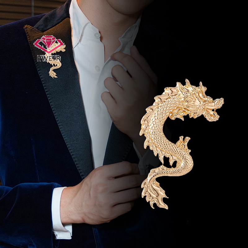 Hwetr ใหม่ เข็มกลัด รูปมังกรราศี สไตล์จีนย้อนยุค วินเทจ เครื่องประดับเสื้อผ้า