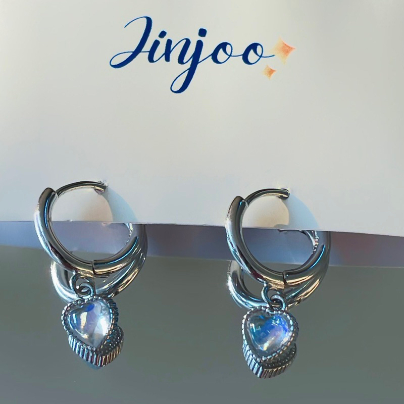 Jinjoo✨-ขายดี-E1051-ต่างหูห่วงหัวใจโฮโลแกรม ปุ๊กปิ๊ก น่ารัก So cute