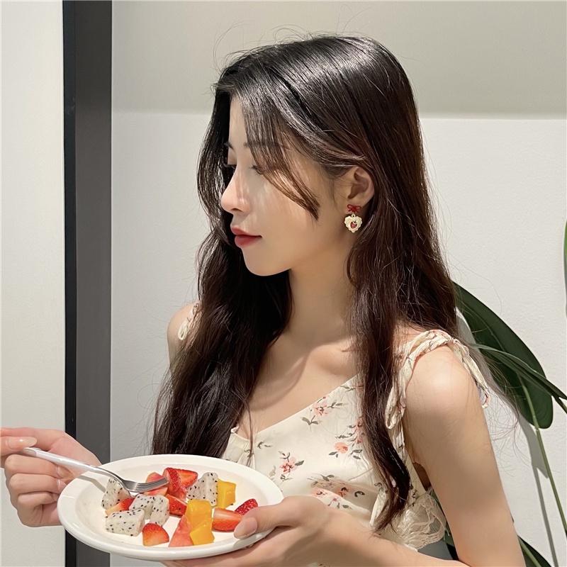 Korean ต่างหูแฟชั่นลายการ์ตูนหมีผีเสื้อดอกไม้สไตล์เรโทร
