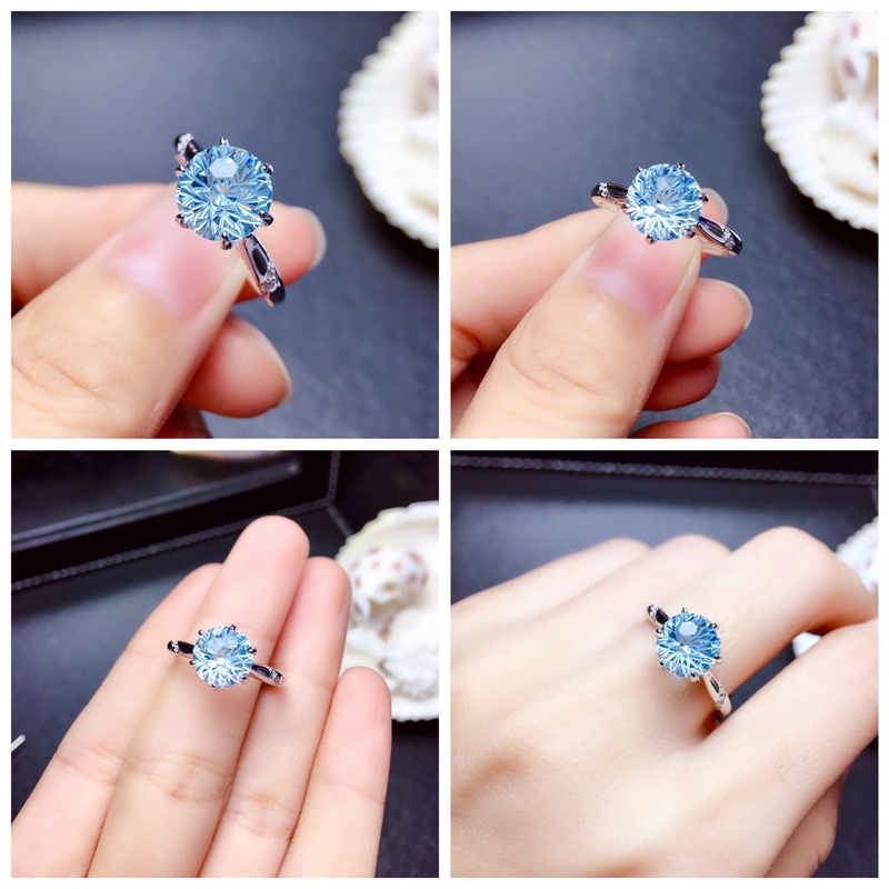 Kuhong Sky Blue Topaz แหวนเงินสเตอร์ลิง 925 ประดับพลอยอัญมณี สีฟ้า สําหรับผู้หญิง งานแต่งงาน|แหวน