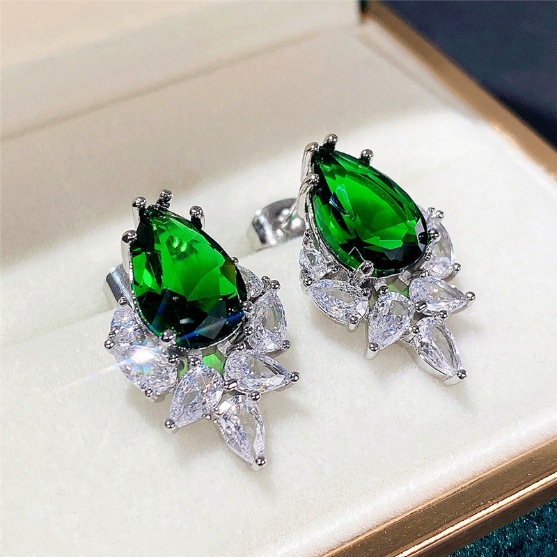 LALA.ต่างหูเพทาย รูปหยดน้ํา ประดับเพชร สีชมพู สําหรับผู้หญิง