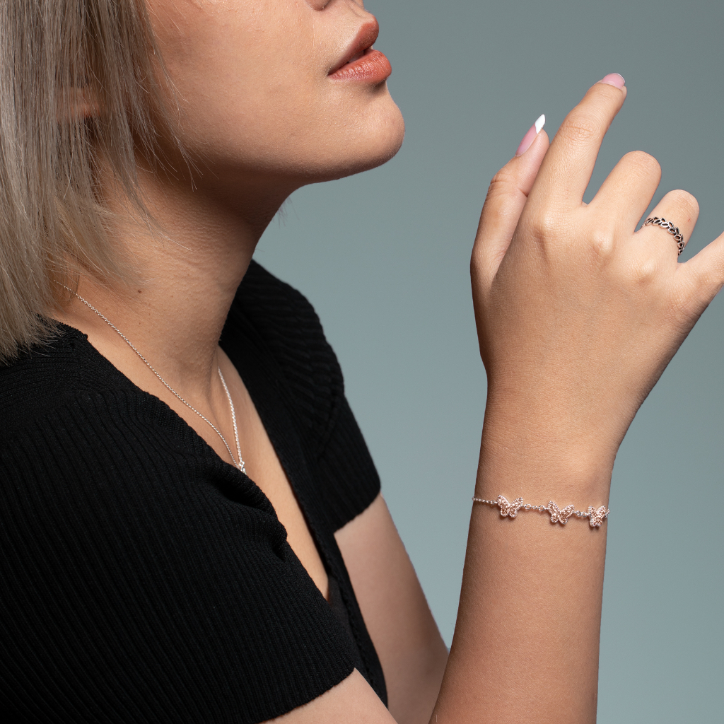 Louis Montini (Jewelry) Sterling Silver 925 Bracelet สร้อยข้อมือเงินแท้ 92.5% สร้อยข้อมือผู้หญิง รูป butterfly – LJBL08