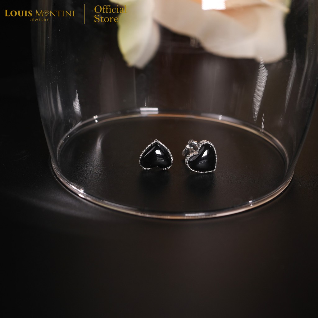Louis Montini (Jewelry) Sterling Silver 925 Earrings ต่างหูเงินแท้ 92.5% ต่างหูผู้หญิง ฝังหินมงคล รูปหัวใจ LJER10
