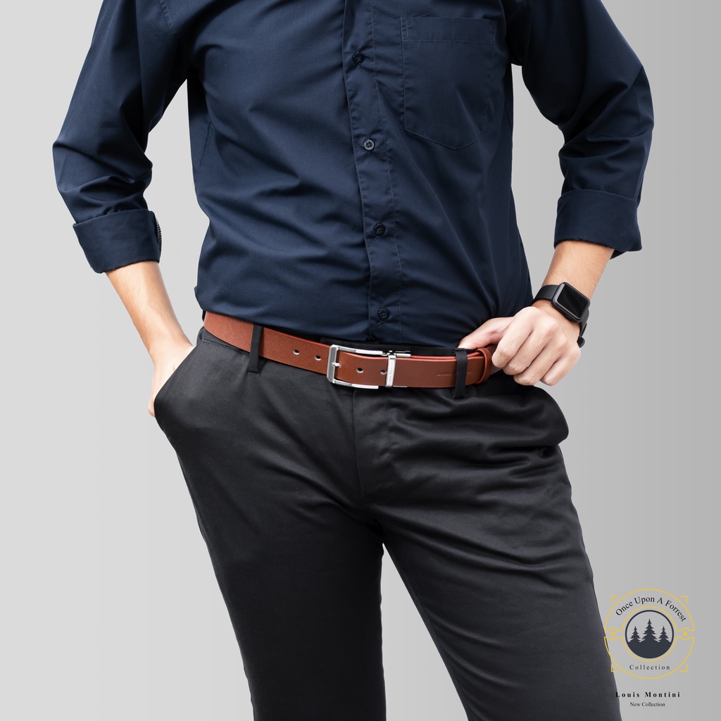 Louis Montini (Once Upon A Forrest) เข็มขัดผู้ชาย Men Belt เข็มขัดหนังวัวแท้หัวหมุน MGN237