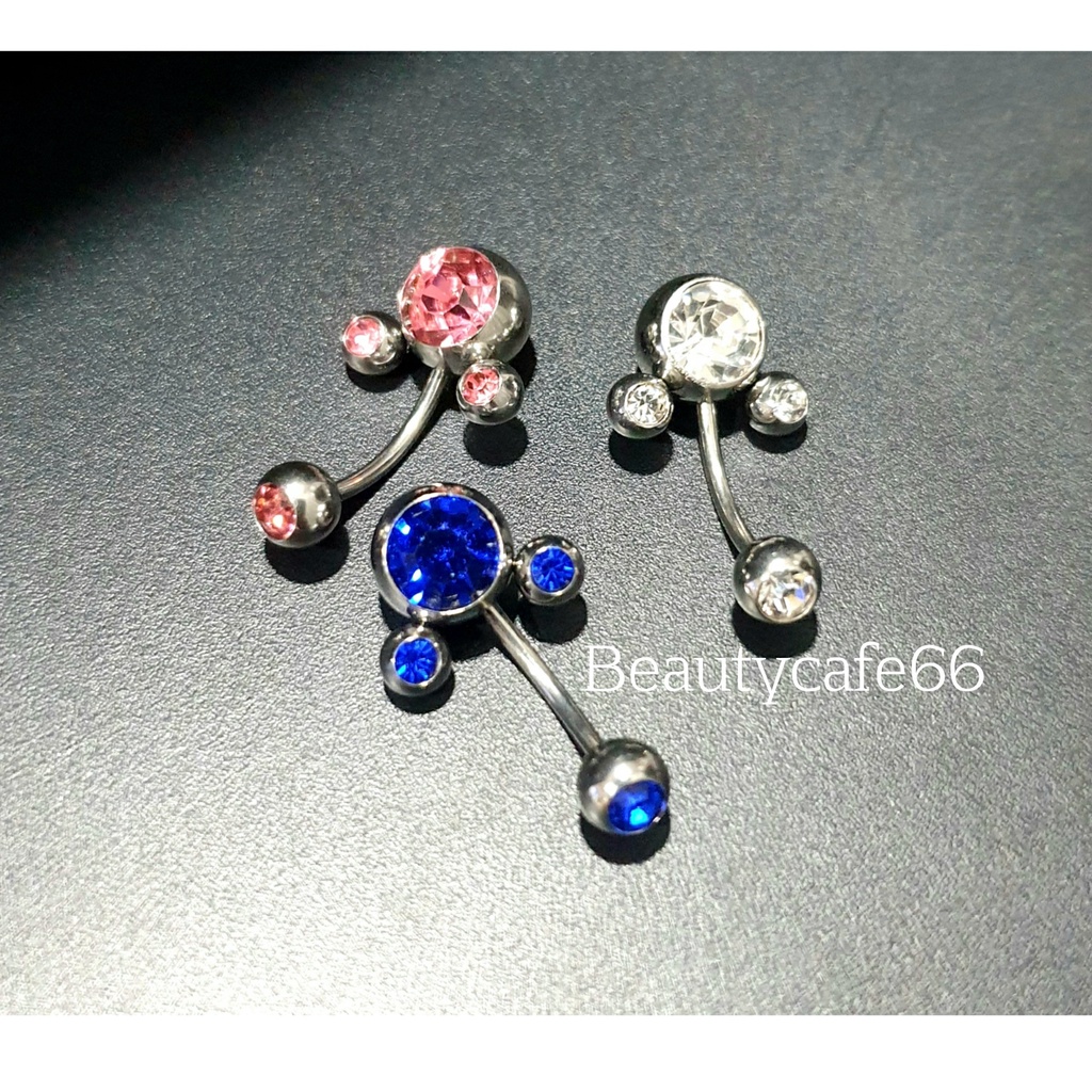 MK1.2 (1pc.) ส่งจากไทย จิวสะดือ Mickey จิวเพชร 8 สี ก้านสแตนเลสแท้ 1.2 ยาว 10mm. หัวมิกกี้ 8 mm.