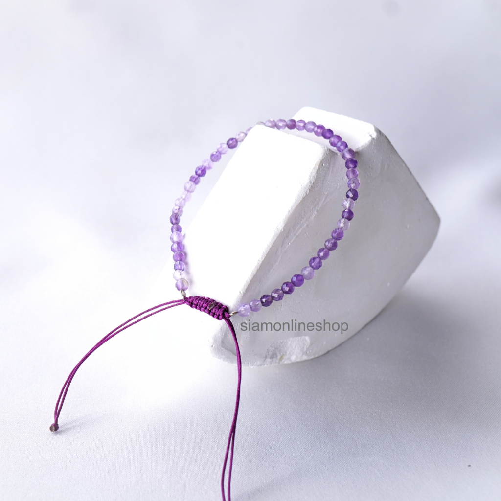 Minimalist bracelet - Amethyst stone หินอเมทิสต์ ขนาด 2, 3 มม. สร้อยข้อมือ เชือกถัก by siamonlineshop