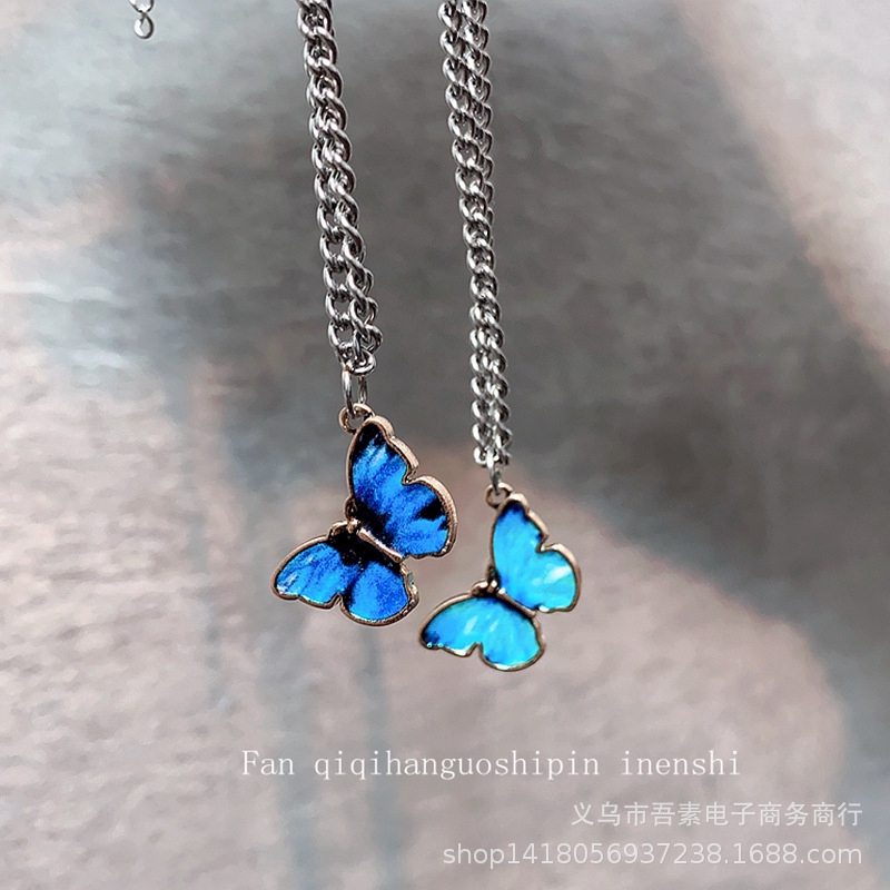New Blue Butterfly Pendant Necklace  (A12-02-2) +(A12-02-03）