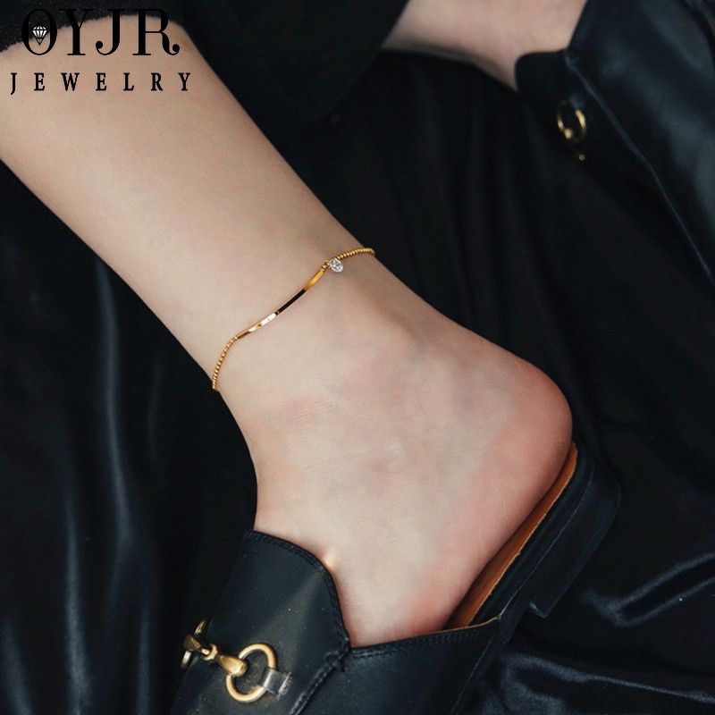 OYJR สร้อยข้อเท้าสแตนเลส ข้อเท้าหน้ายิ้ม ทองชุบ 18k  สำหรับผู้หญิง