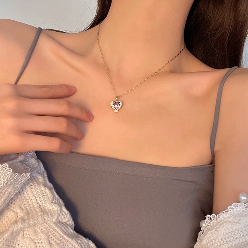 OYJR สร้อยสแตนเลส ชุบทอง 18k จี้เพชรหัวใจมหาสมุทร สําหรับผู้หญิง
