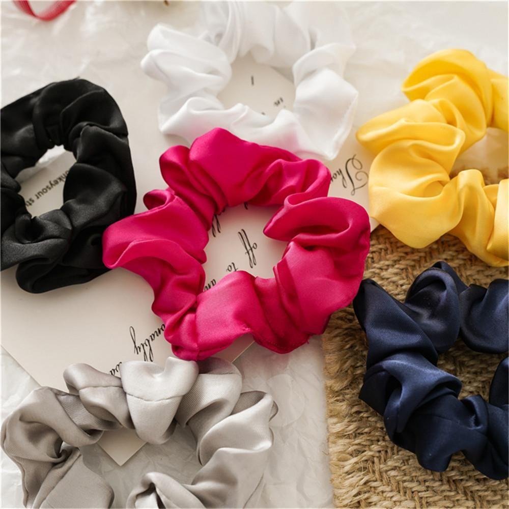 Okdeals ยางมัดผมหางม้า ผ้าซาติน สีสดใส 3 ชิ้น