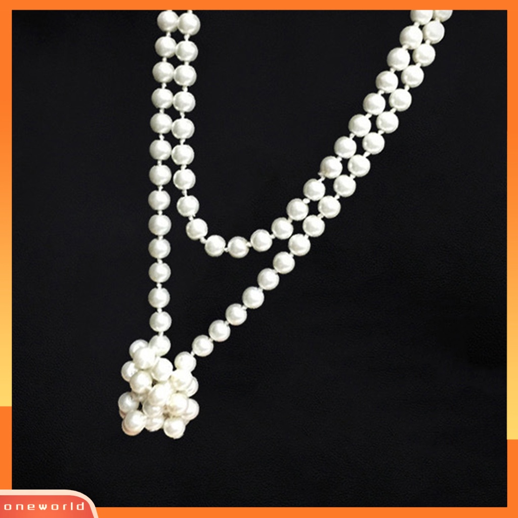 |Oneor| สร้อยคอไข่มุกเทียม สร้อยคอมุกเทียม คลัสเตอร์แก้ว ยาว จําลอง สําหรับครบรอบ