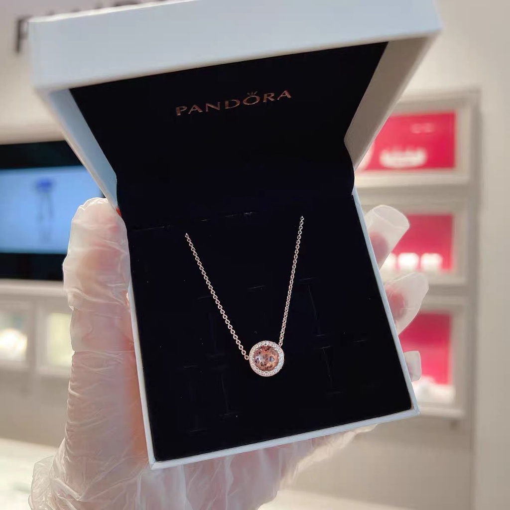 Pandora สร้อยคอเงิน 925 จี้เพชรเพทาย 18K สีโรสโกลด์ คลาสสิก เครื่องประดับแฟชั่น สําหรับผู้หญิง