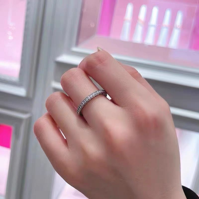 Pandora แหวนเงิน 925 ประดับเพชร 14K สีโรสโกลด์ พร้อมกล่อง สําหรับผู้หญิง งานแต่งงาน