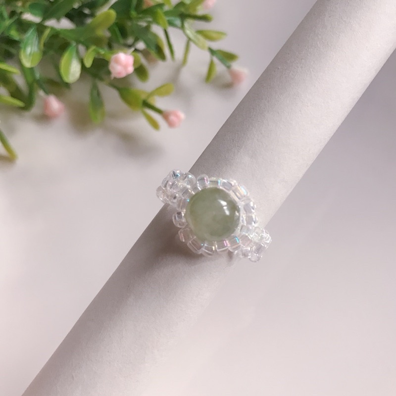 Pantheadesign  แหวนลูกปัดหินแท้ โทนสีเขียว แหวนดอกไม้ แหวนแฮนด์เมด  ✨