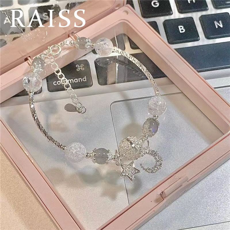 Raiss สร้อยข้อมือ ประดับลูกปัดคริสตัล เพทาย รูปดวงจันทร์ ดาว สีเทา แฟชั่นสําหรับผู้หญิง