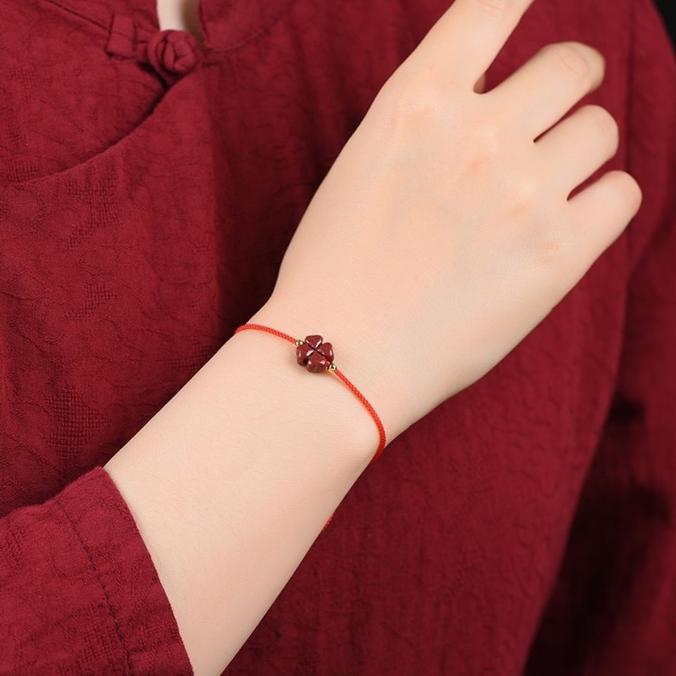 Ready Stock สร้อยข้อมือใบโคลเวอร์สีม่วงทองคําแท่งธรรมชาติ